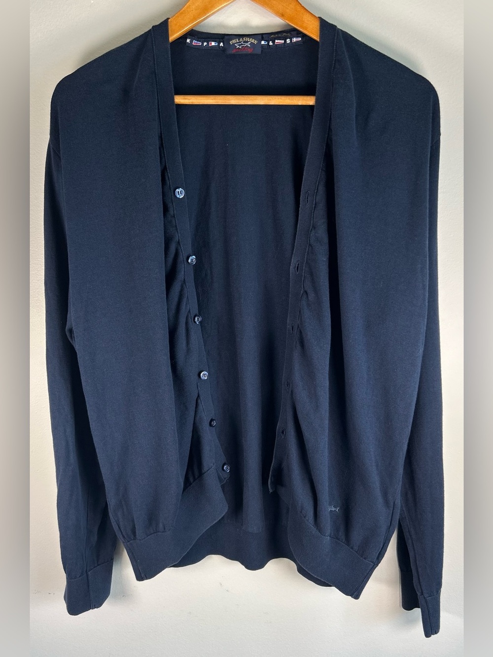Paul & Shark Yachting Men’s V-Neck Button Cardigan Sweater L Navy Blue Cotton